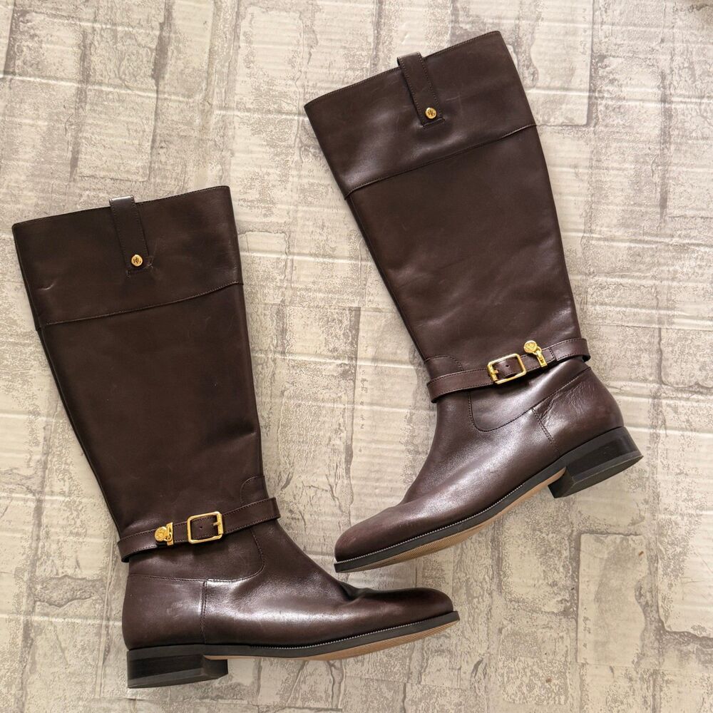 Lauren Ralph Lauren Burgon Leather Riding Boots Equestrian Knee High Boots 7.5